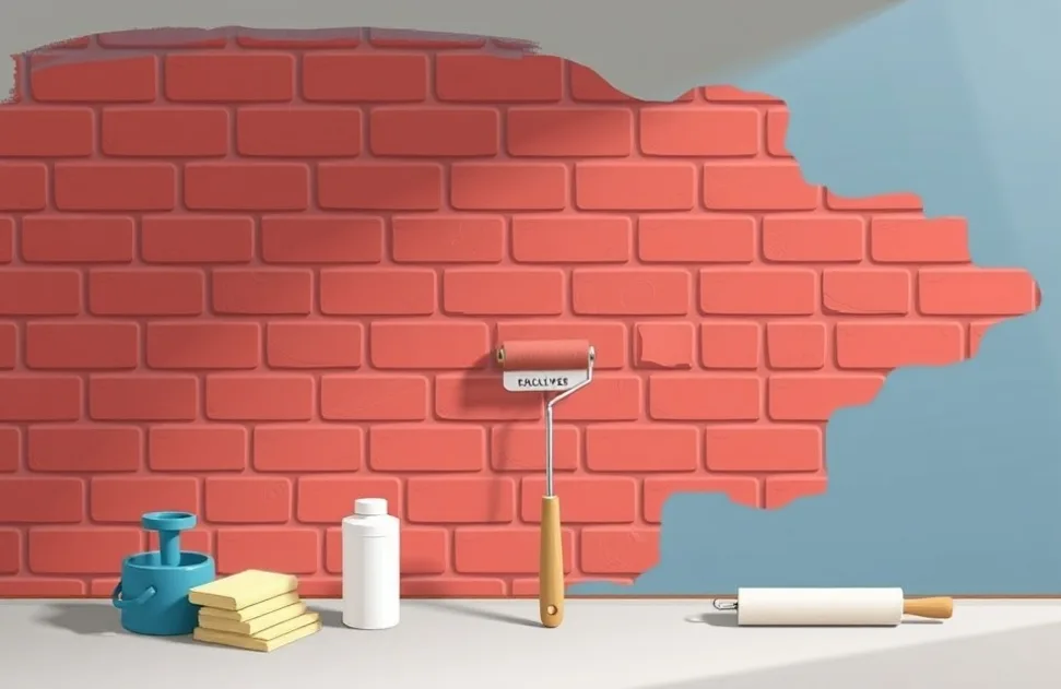 Outils de peinture disposés dans l'ordre des étapes du chantier