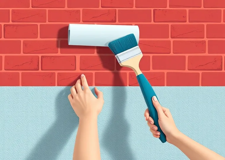Pose de papier peint, rouleau et brosse à maroufler